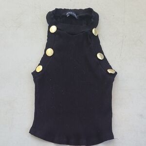 Mind Code Black Tank Top with Gold Buttons